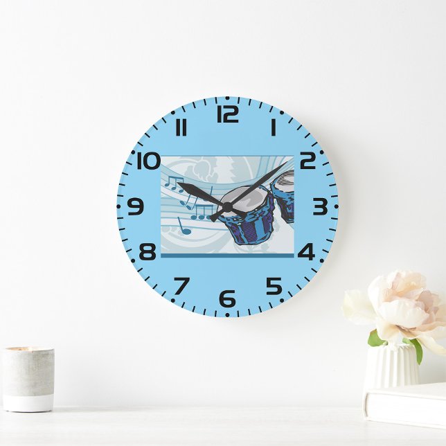 Reloj Redondo Grande Música Blue Bongo Drum (Subido por el creador)