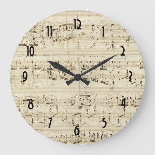 Reloj Redondo Grande Música de hoja en pergamino