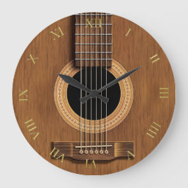 Reloj Redondo Grande Música de madera natural de la guitarra acústica