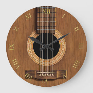 Reloj Redondo Grande Música de madera natural de la guitarra acústica