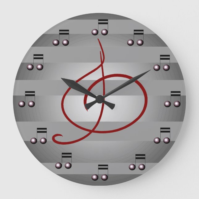 Reloj Redondo Grande Música Notas musicales Treble Clef Musich Clock (Anverso)