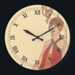 Reloj Redondo Grande Música vintage, cantante de música Art Deco pianis<br><div class="desc">Ilustracion vintage arte deco diseño musical de arte fino con un pianista tocando el piano y un cantante a punto de cantar y actuar con música. Las mujeres están usando el clásico vestido de moda de los años 20. Cantación de George Barbier. 1922</div>