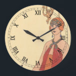 Reloj Redondo Grande Música vintage, cantante de música Art Deco pianis<br><div class="desc">Ilustracion vintage arte deco diseño musical de arte fino con un pianista tocando el piano y un cantante a punto de cantar y actuar con música. Las mujeres están usando el clásico vestido de moda de los años 20. Cantación de George Barbier. 1922</div>