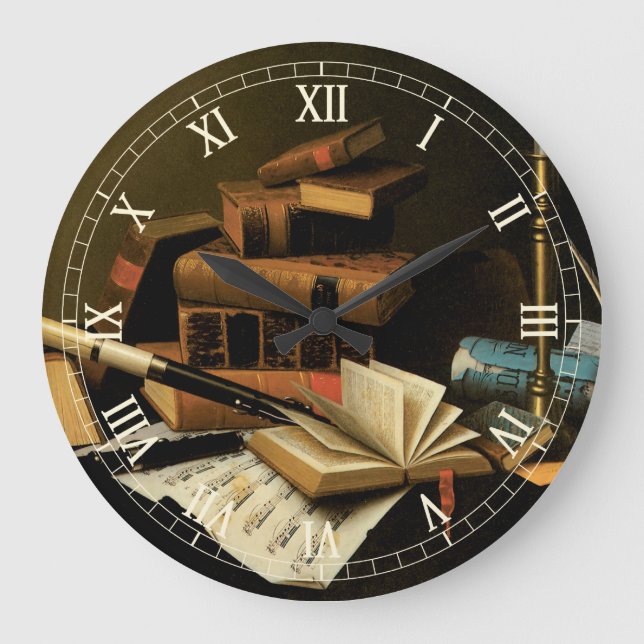 Reloj Redondo Grande Música y literatura de William Harnett, Bella Arte (Anverso)