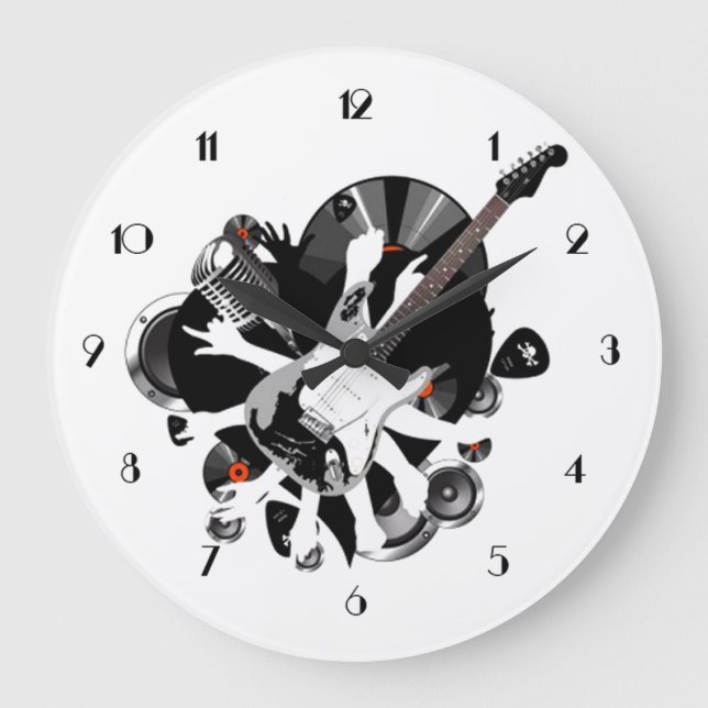 Reloj Redondo Grande Musical Collage Music Aovers Wall Clock (Anverso)