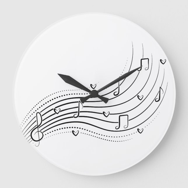 Reloj Redondo Grande Musical note wave, black line clipart (Anverso)