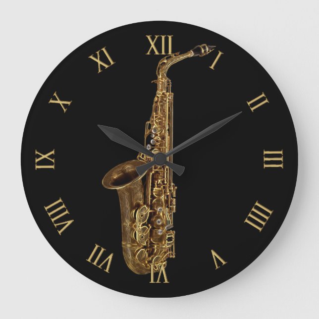 Reloj Redondo Grande Músico saxofón con temas musicales (Anverso)