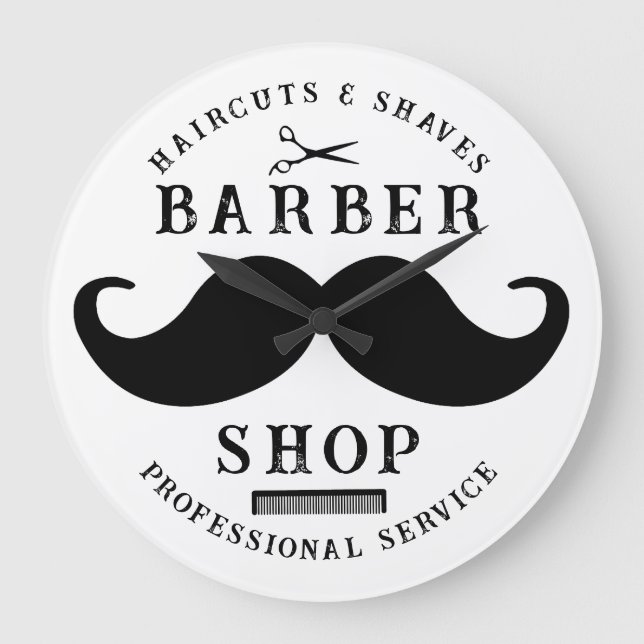 Reloj Redondo Grande Mustache Barber Shop Moderno Hairstylist Barbersho (Anverso)
