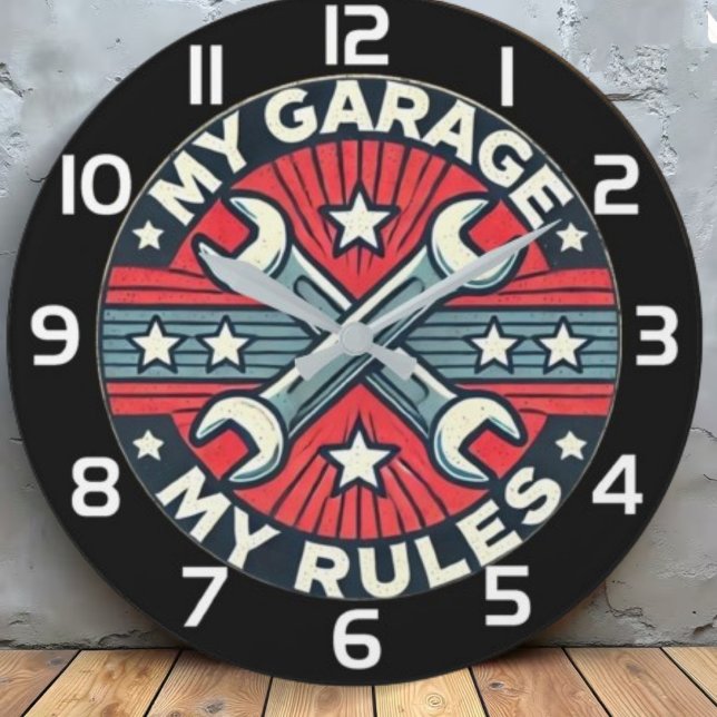 Reloj Redondo Grande My Garage My Rules  mechanic gift (Subido por el creador)