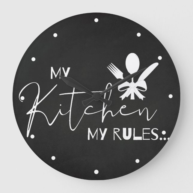 Reloj Redondo Grande MY KITCHEN MY RULES Cita Black White Kitchen (Anverso)