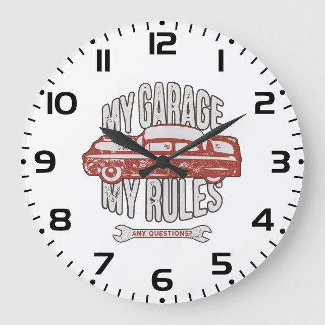Reloj Redondo Grande My Rules Classic Red Car Retro Mechanic (Anverso)