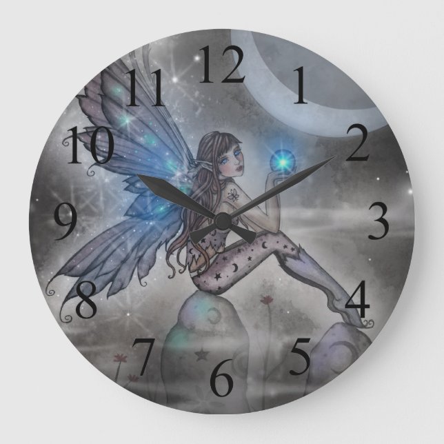 Reloj Redondo Grande Mystic Blue Fairy Fantasy Art (Anverso)