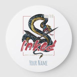 Reloj Redondo Grande Nacido Para Ser Enganchado Tattoo Diseño Serpiente
