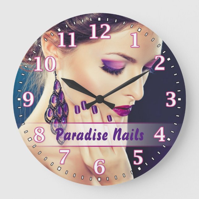 Reloj Redondo Grande Nail Salon Personalizable Wall Clock (Anverso)
