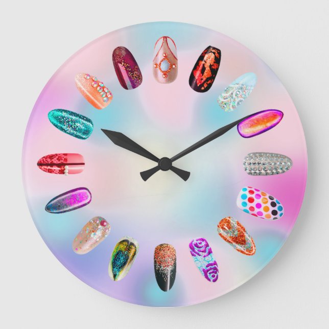 Reloj Redondo Grande Nails Studio Pink Glam Boutique Holographic (Anverso)