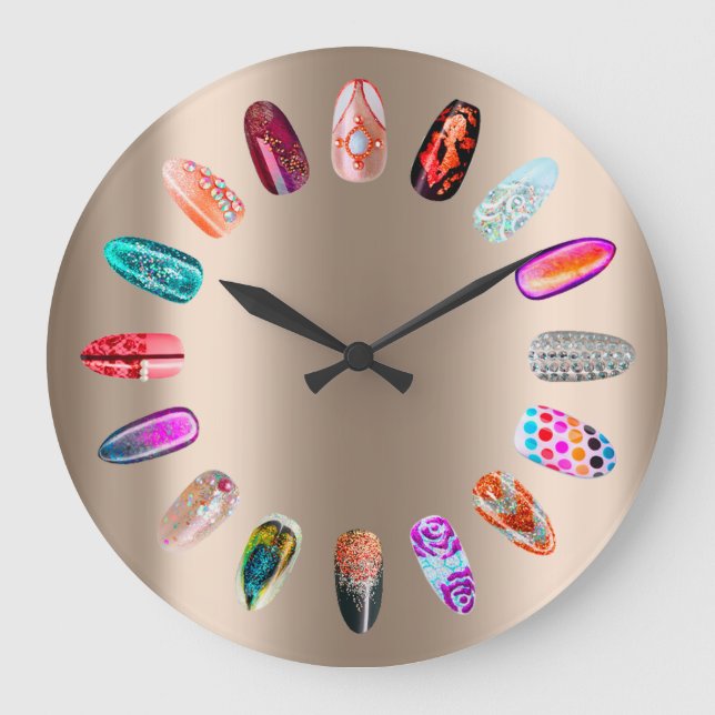 Reloj Redondo Grande Nails Studio Pink Rose Boutique Holographic (Anverso)