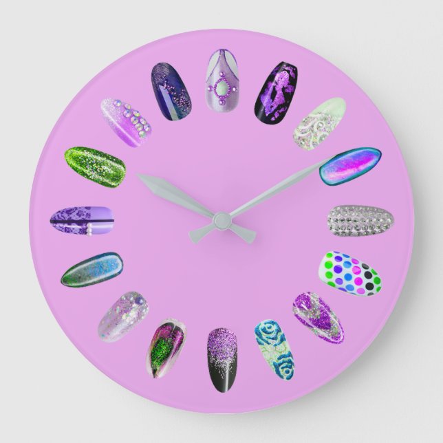 Reloj Redondo Grande Nails Studio Purple Pink Nails Stylist (Anverso)