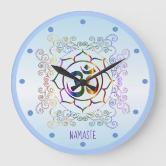 Reloj Redondo Grande Namaste Aum (Om) Lotus Prismatic Ornamental