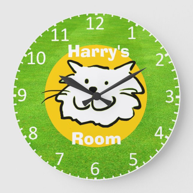 Reloj Redondo Grande Name shows it's Child's Room. Cat Design (Anverso)
