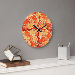 Reloj Redondo Grande Naranja amarillo Bali Batik Art Style Paisley