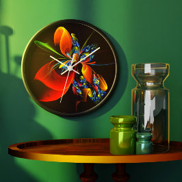 Reloj Redondo Grande Naranja azul Floral Moderno Resumen Patrón de arte