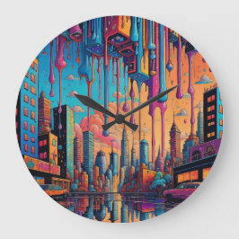 Reloj Redondo Grande Naranja azul psicodélico Drippy City