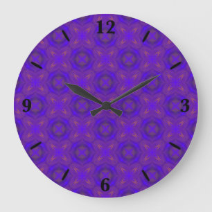 Reloj Redondo Grande Naranja Azul Púrpura Abstracto Patrón de Entramado