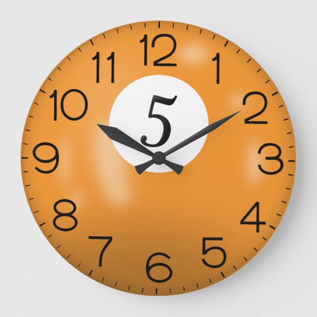Reloj Redondo Grande Naranja Billiard #5 Ball (Anverso)