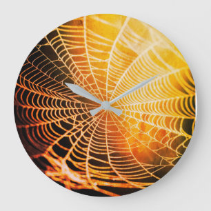 Reloj Redondo Grande Naranja Black Creepy Spooky Spider Web Large Clock