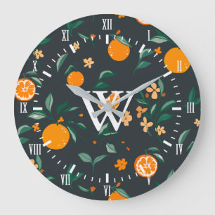 Reloj Redondo Grande Naranja Botánico de Citrus White Numerals