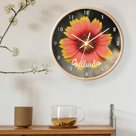 Reloj Redondo Grande Naranja brillante Gaillardia Acrílico de girasol