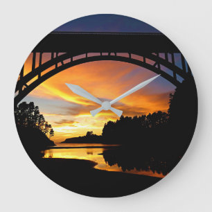Reloj Redondo Grande Naranja California Coastal Sunset Under Bridge