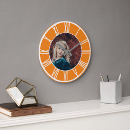 Reloj Redondo Grande Naranja de borde blanco romano número añadir ronda