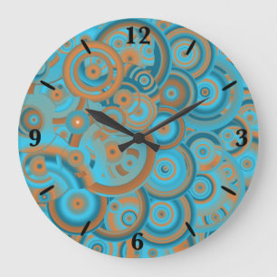 Reloj Redondo Grande Naranja de gradiente Círculo Concéntrico Turquesa