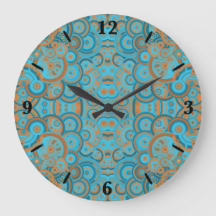 Reloj Redondo Grande Naranja de gradiente Círculo Concéntrico Turquesa
