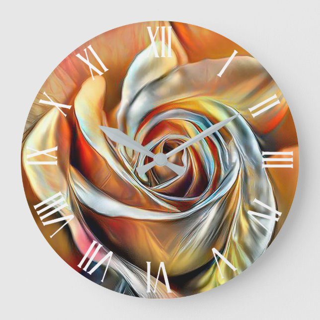 Reloj Redondo Grande Naranja de oro Hermoso Sueño Único de Arte Rosa (Anverso)