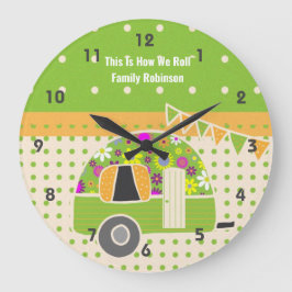 Reloj Redondo Grande Naranja de Retro Campervan Lime Shabby Chic Polkad