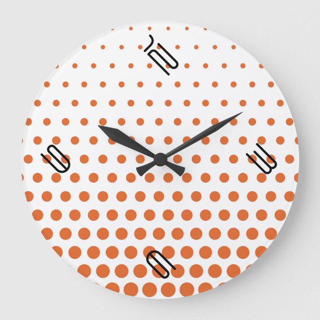 Reloj Redondo Grande Naranja de zanahoria Polka Punto Blanco Moderno (Anverso)