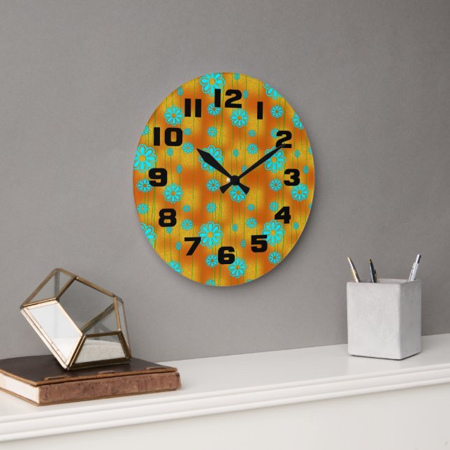 Reloj Redondo Grande Naranja estilo hippie retro de 700 (Oficina)