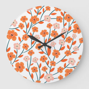 Reloj Redondo Grande Naranja floral Pastel blanco sin soldadura