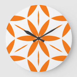 Reloj Redondo Grande Naranja Geométrico Floral Moderno de Medianos del
