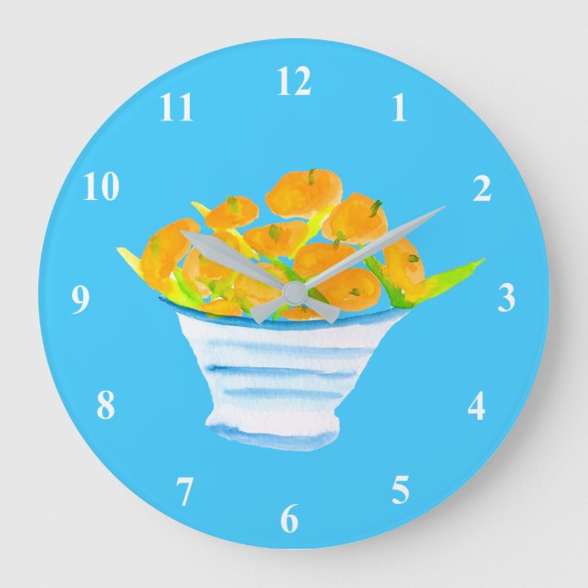 Reloj Redondo Grande Naranja kumquats acuarela (Anverso)