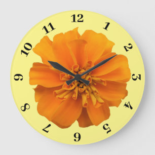 Reloj Redondo Grande Naranja Marigold en el fondo amarillo