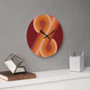 Reloj Redondo Grande Naranja Marrón oscuro Rojo Retro Círculos Patrón d