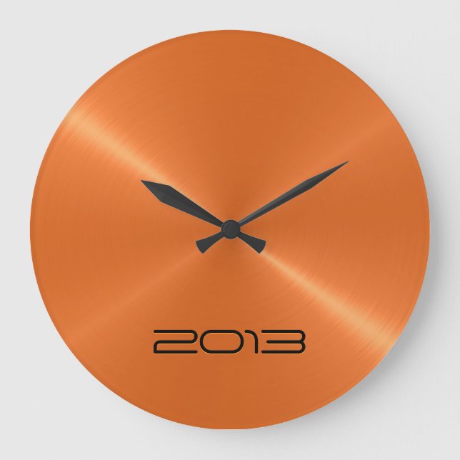Reloj Redondo Grande Naranja metálico Acero inoxidable Metalizado (Anverso)