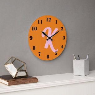 Reloj Redondo Grande Naranja monograma y rosa