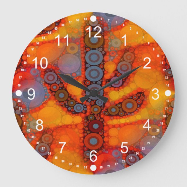 Reloj Redondo Grande Naranja Morado Sudoeste Saguaro Cactus Mosaic (Anverso)