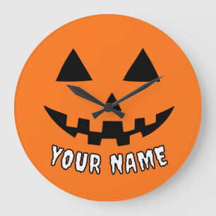 Reloj Redondo Grande Naranja personalizado Calabaza Halloween su nombre