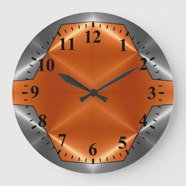 Reloj Redondo Grande Naranja plateado Acero inoxidable Aspecto Metaliza (Anverso)
