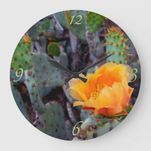 Reloj Redondo Grande Naranja Pricky Pear Opuntia Cactus Flower Photo